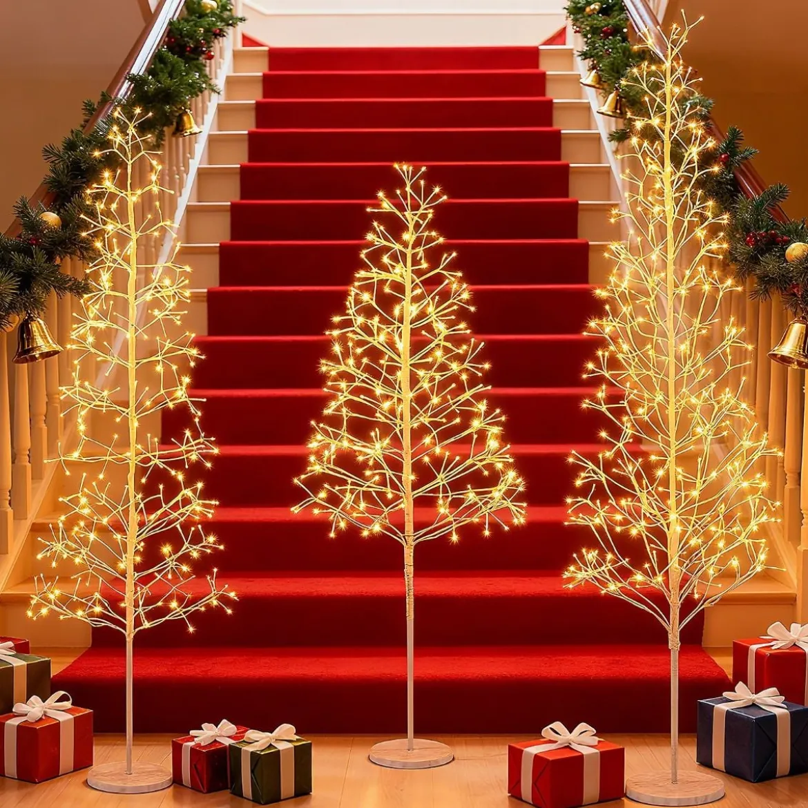 LED Lichterbaum mit Warmweißen LED-Leuchten Birkenbaum Künstlicher Weihnachtsbaum 150 cm