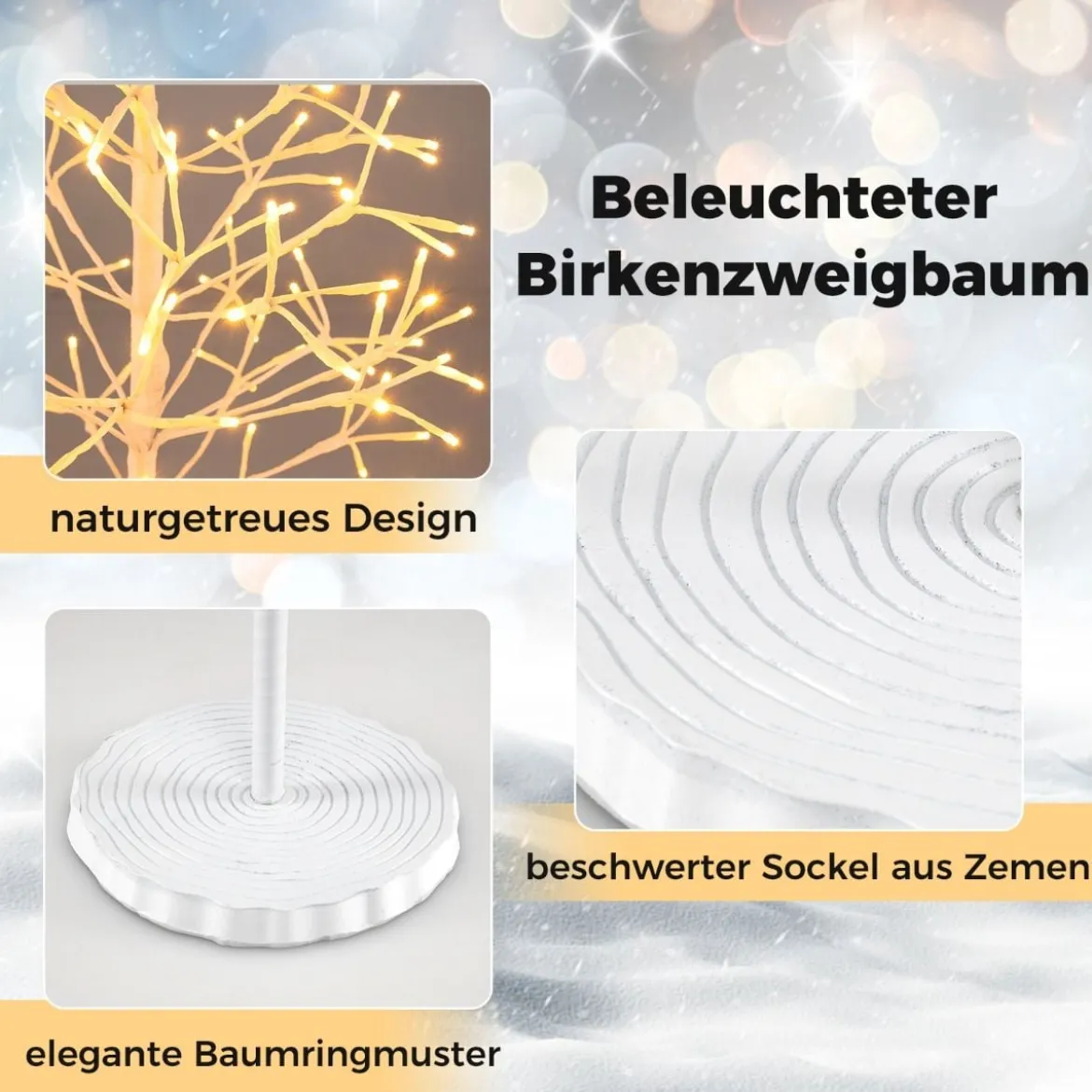 LED Lichterbaum mit Warmweißen LED-Leuchten Birkenbaum Künstlicher Weihnachtsbaum 150 cm