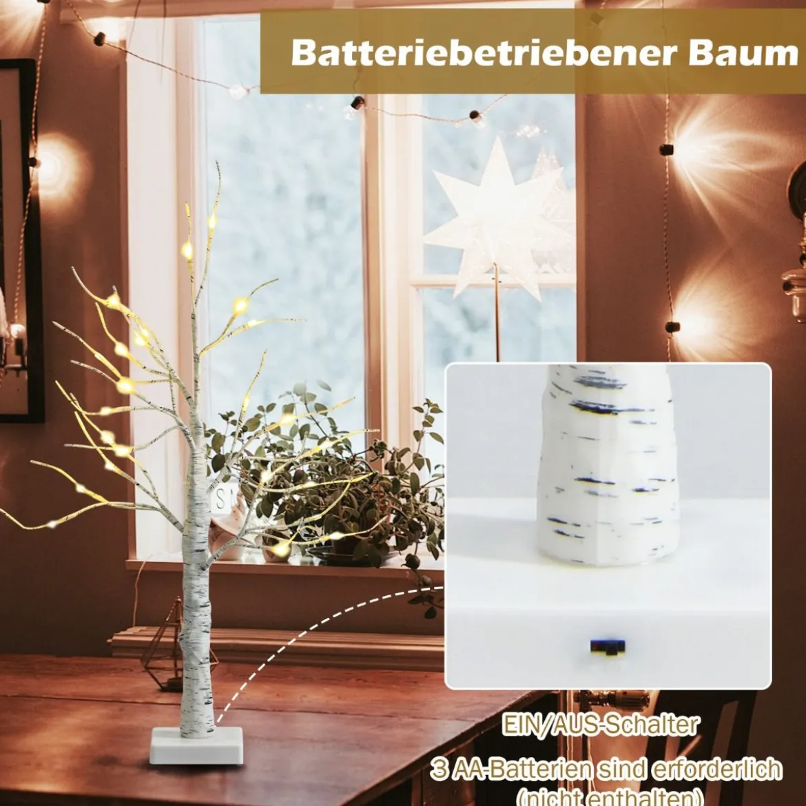 LED Lichterbaum mit Warmweißen LED-Leuchten Birkenbaum Künstlicher Weihnachtsbaum