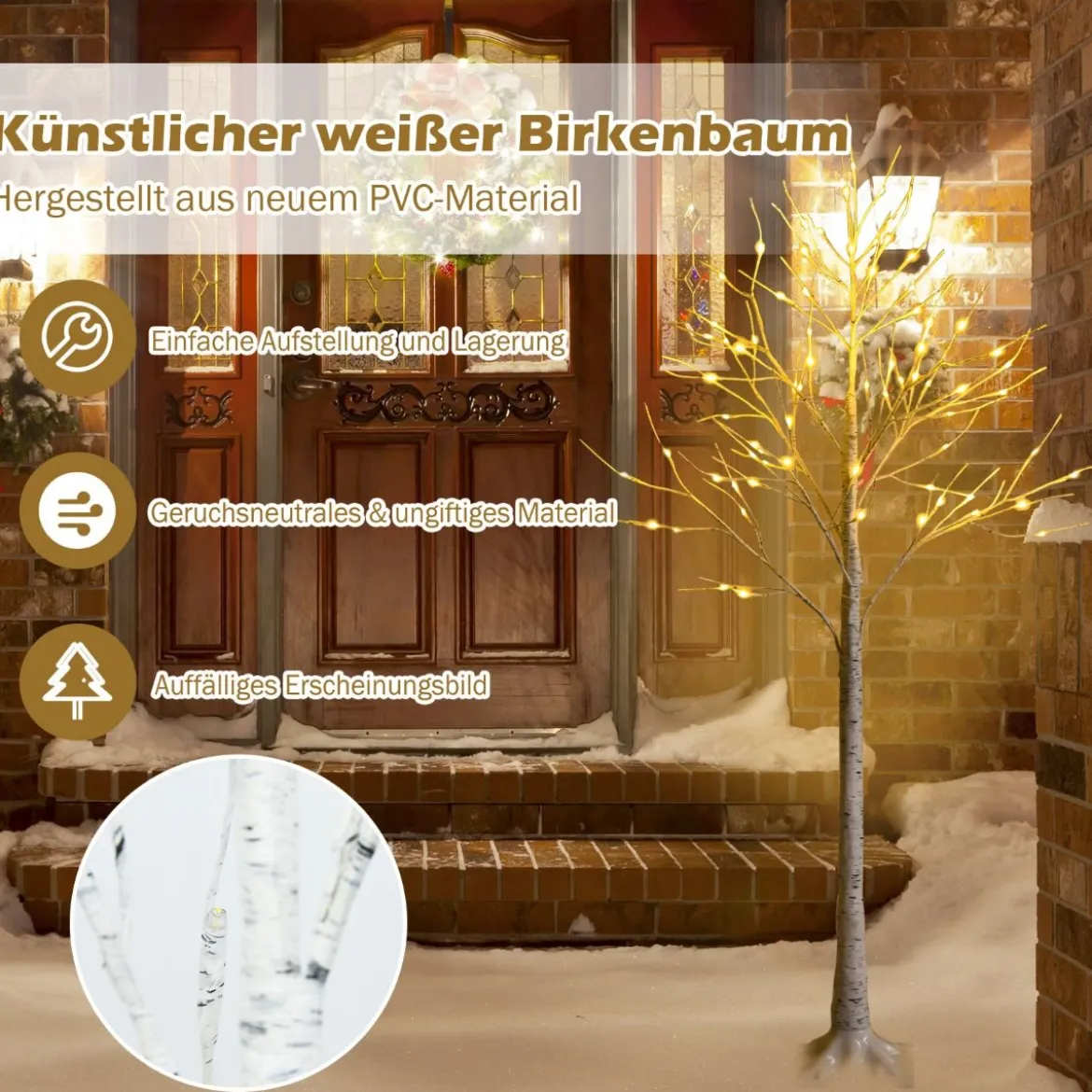 LED Lichterbaum mit Warmweißen LED-Leuchten Birkenbaum Künstlicher Weihnachtsbaum