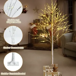 LED Lichterbaum mit Warmweißen LED-Leuchten Birkenbaum Künstlicher Weihnachtsbaum