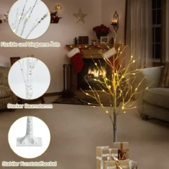 LED Lichterbaum mit Warmweißen LED-Leuchten Birkenbaum Künstlicher Weihnachtsbaum