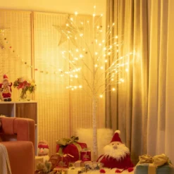 LED Lichterbaum mit Warmweißen LED-Leuchten Birkenbaum Künstlicher Weihnachtsbaum