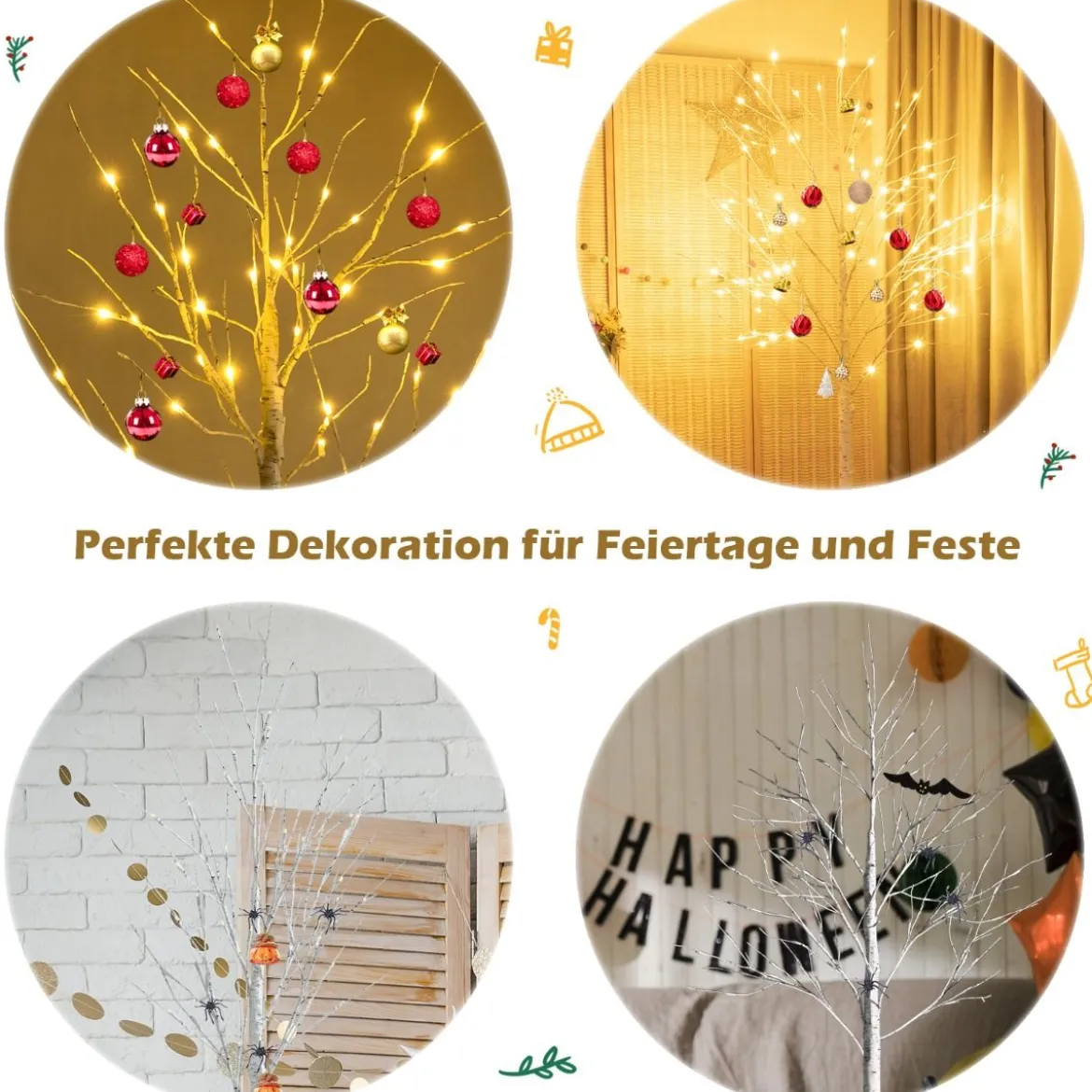 LED Lichterbaum mit Warmweißen LED-Leuchten Birkenbaum Künstlicher Weihnachtsbaum
