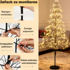 LED Lichterbaum mit Warmweißen LED-Leuchten Birkenbaum Künstlicher Weihnachtsbaum 120 cm