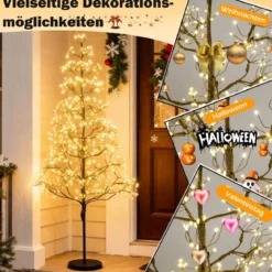 LED Lichterbaum mit Warmweißen LED-Leuchten Birkenbaum Künstlicher Weihnachtsbaum 120 cm