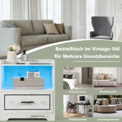 LED-Nachttisch Intelligenter Nachtschrank mit 2 USB-Anschlüssen Weiß