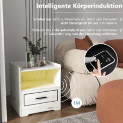LED-Nachttisch Intelligenter Nachtschrank mit 2 USB-Anschlüssen Weiß