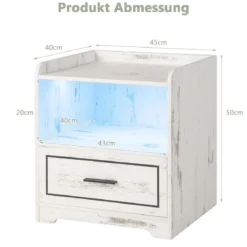 LED-Nachttisch Intelligenter Nachtschrank mit 2 USB-Anschlüssen Weiß