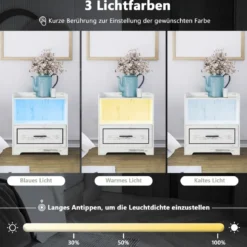 LED-Nachttisch Intelligenter Nachtschrank mit 2 USB-Anschlüssen Weiß