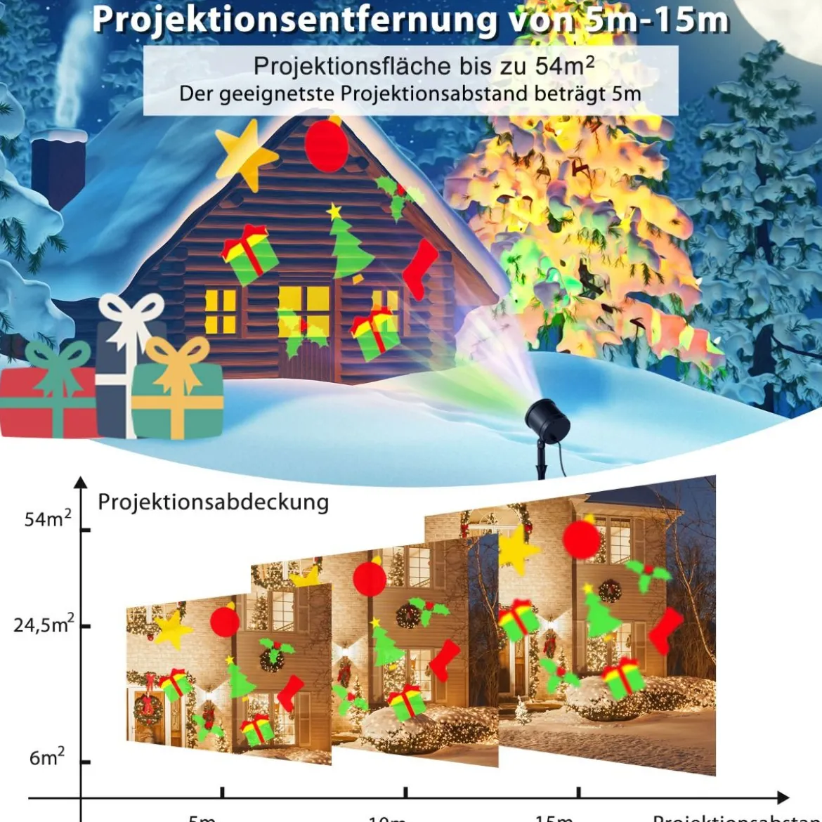 LED-Projektionslampe mit 5 Premium-LED-Leuchten für Weihnachten 11 x 12 x 45,5 cm Schwarz