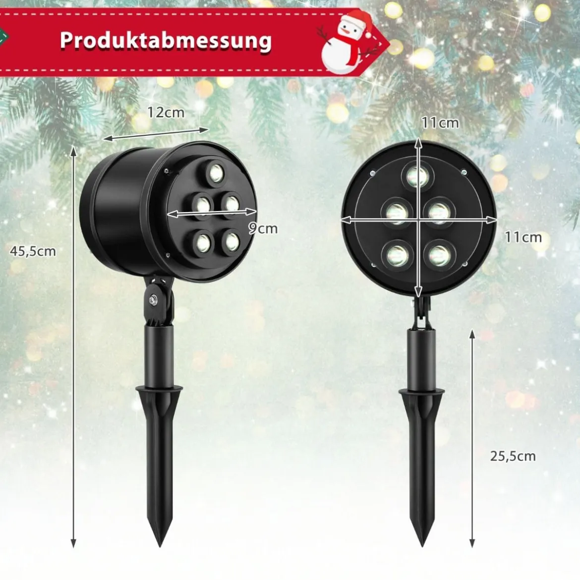 LED-Projektionslampe mit 5 Premium-LED-Leuchten für Weihnachten 11 x 12 x 45,5 cm Schwarz