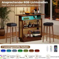 LED Rattan Hausbar mit 3-reihigen Glashaltern & 3 Ablagen Weinschrank mit RGB Beleuchtung