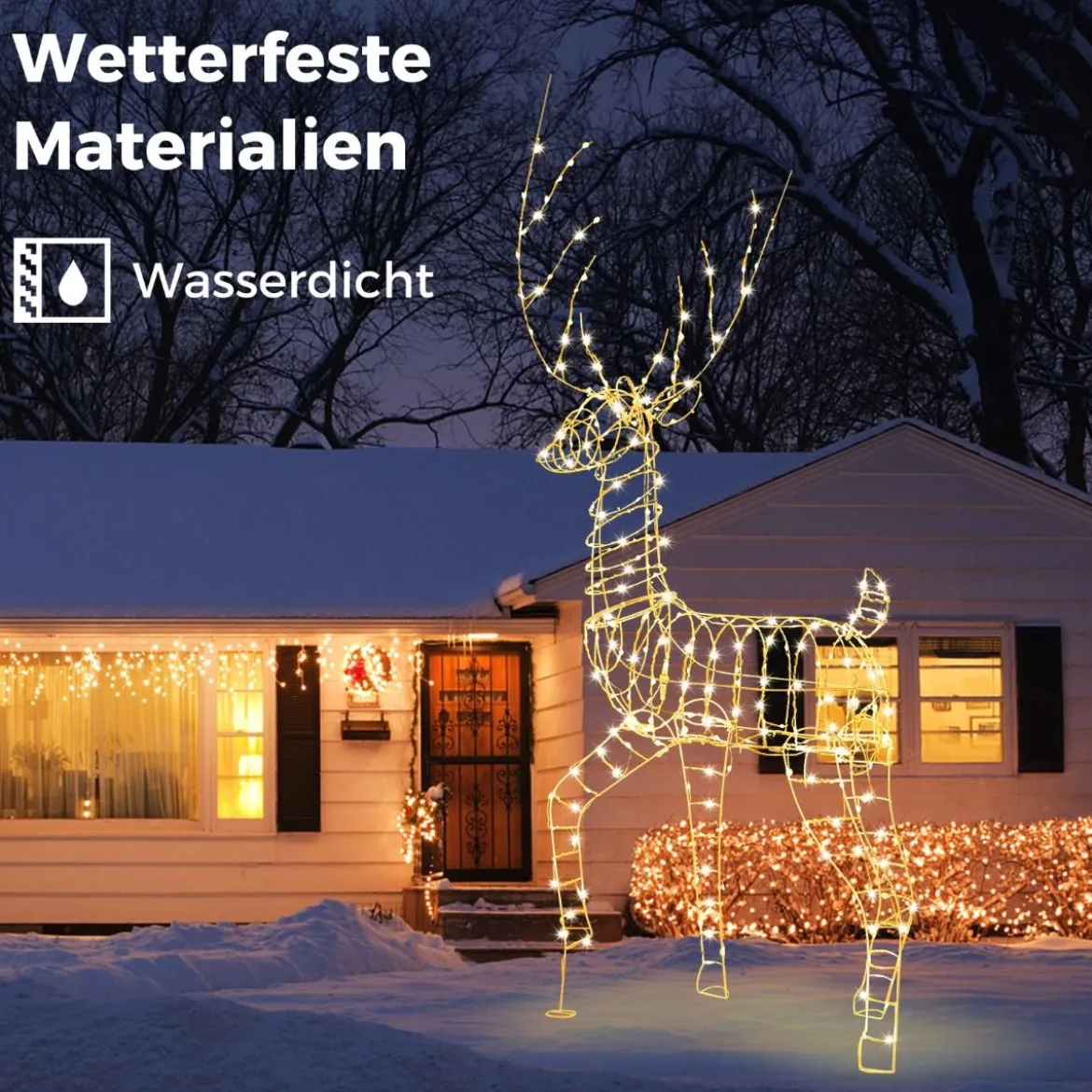 LED Rentier groß beleuchtete Weihnachtsdeko 186 cm Weihnachtsfigur mit 300 warmweißen Lichtern