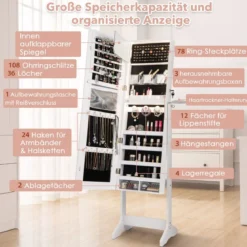 LED Schmuckschrank mit Ganzkörperspiegel und Schminkspiegel 41 x 37 x 156 cm Weiß