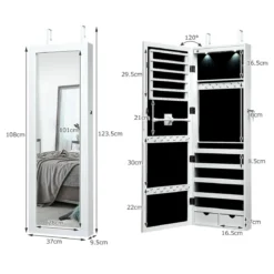 LED Schmuckschrank mit Ganzkörperspiegel Tür- und Wandmontage 37 x 9.5 x 108 cm Weiß