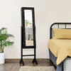 18 LED-Schmuckschrank neigungsverstellbar stehendes Design Schmuckregal mit Ganzkörperspiegel 35× 31,5 x 145 cm Schwarz
