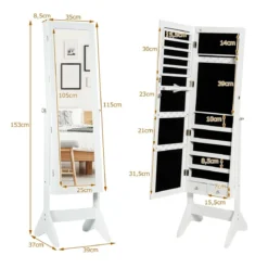 LED Schmuckschrank Schmuckregal abschließbar Schmuck Spiegelschrank neigungsverstellbar 39 x 37 x 153 cm Weiß