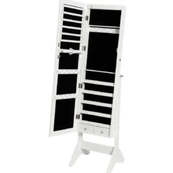 LED Schmuckschrank Schmuckregal abschließbar Schmuck Spiegelschrank neigungsverstellbar 39 x 37 x 153 cm Weiß