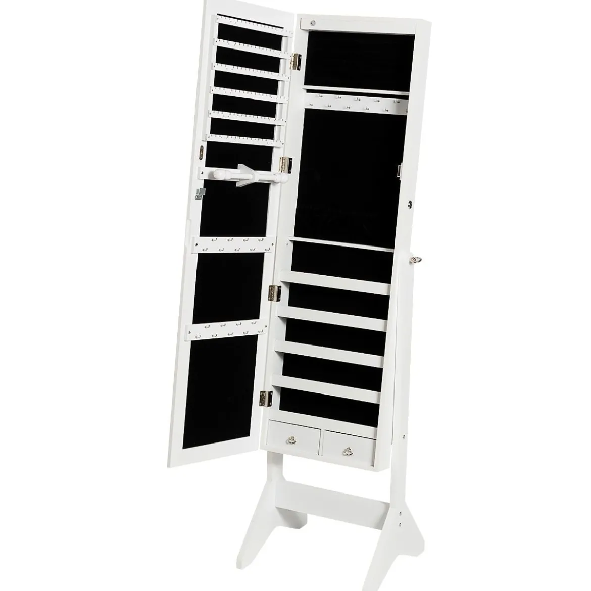 LED Schmuckschrank Schmuckregal abschließbar Schmuck Spiegelschrank neigungsverstellbar 39 x 37 x 153 cm Weiß
