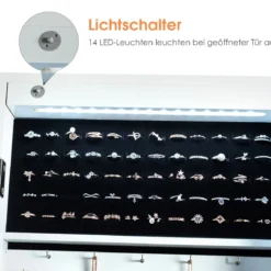 LED Schmuckschrank Schmuckregal abschließbar Schmuck Spiegelschrank neigungsverstellbar 39 x 37 x 153 cm Weiß