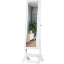 LED Schmuckschrank Schmuckregal abschließbar Schmuck Spiegelschrank neigungsverstellbar 39 x 37 x 153 cm Weiß
