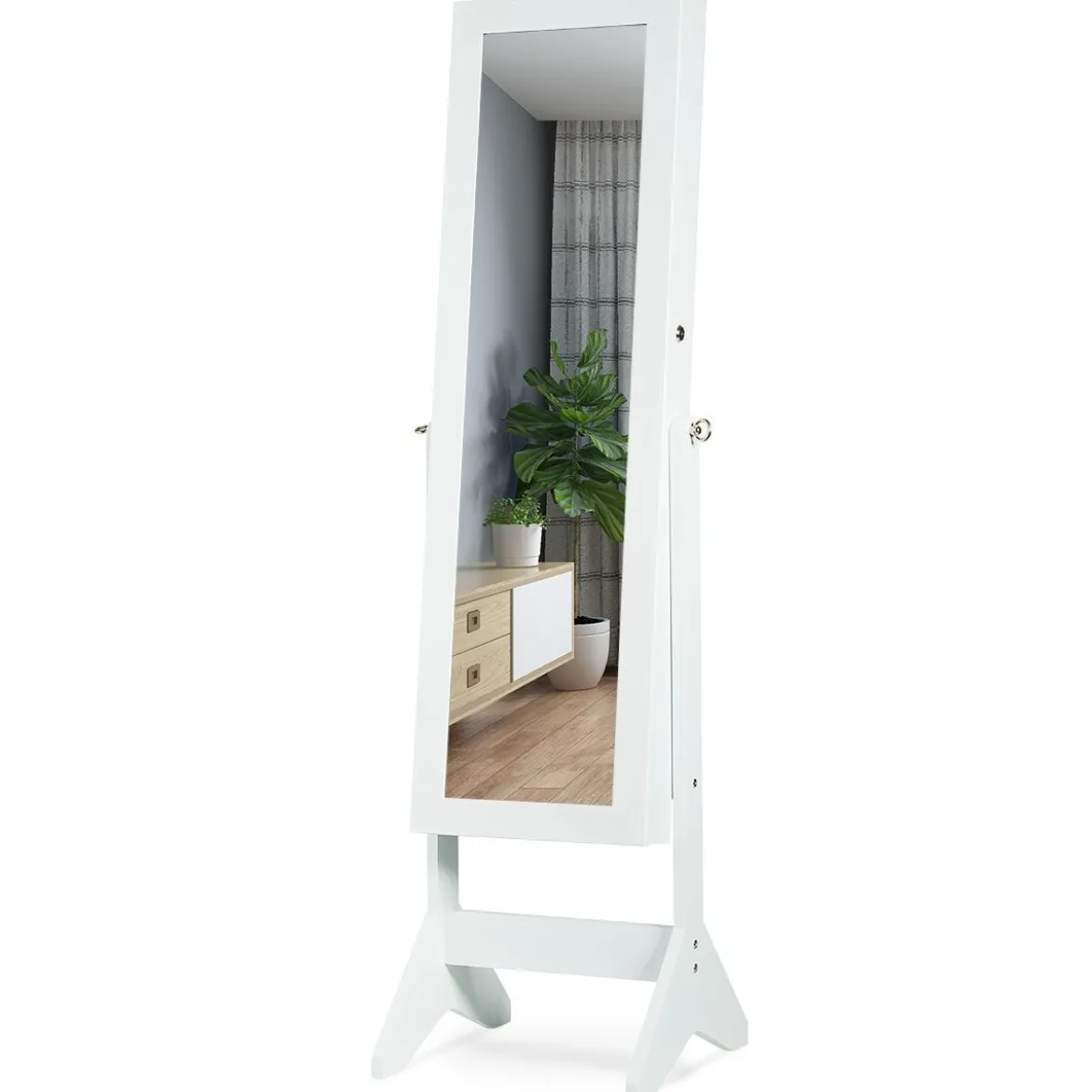 LED Schmuckschrank Schmuckregal abschließbar Schmuck Spiegelschrank neigungsverstellbar 39 x 37 x 153 cm Weiß