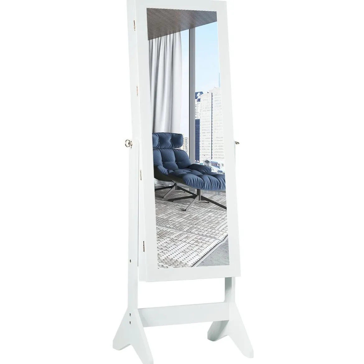 LED Schmuckschrank Schmuckregal abschließbar Schmuck Spiegelschrank neigungsverstellbar 39 x 37 x 153 cm Weiß