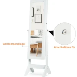 LED Schmuckschrank Schmuckregal abschließbar Schmuck Spiegelschrank neigungsverstellbar 39 x 37 x 153 cm Weiß