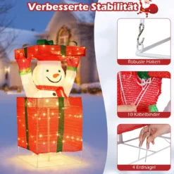 LED Schneemann in Geschenkbox mit 100 Warmweißen LED-Lichtern Beleuchtete Weihnachtsdeko
