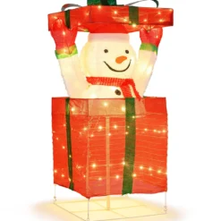 LED Schneemann in Geschenkbox mit 100 Warmweißen LED-Lichtern Beleuchtete Weihnachtsdeko