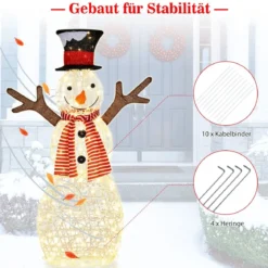 LED Schneemann mit 80 LED-Lichtern Weihnachtsdeko Weihnachtsfigur 66 x 14 x 110 cm