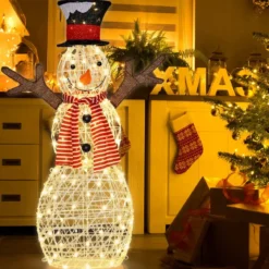 LED Schneemann mit 80 LED-Lichtern Weihnachtsdeko Weihnachtsfigur 66 x 14 x 110 cm