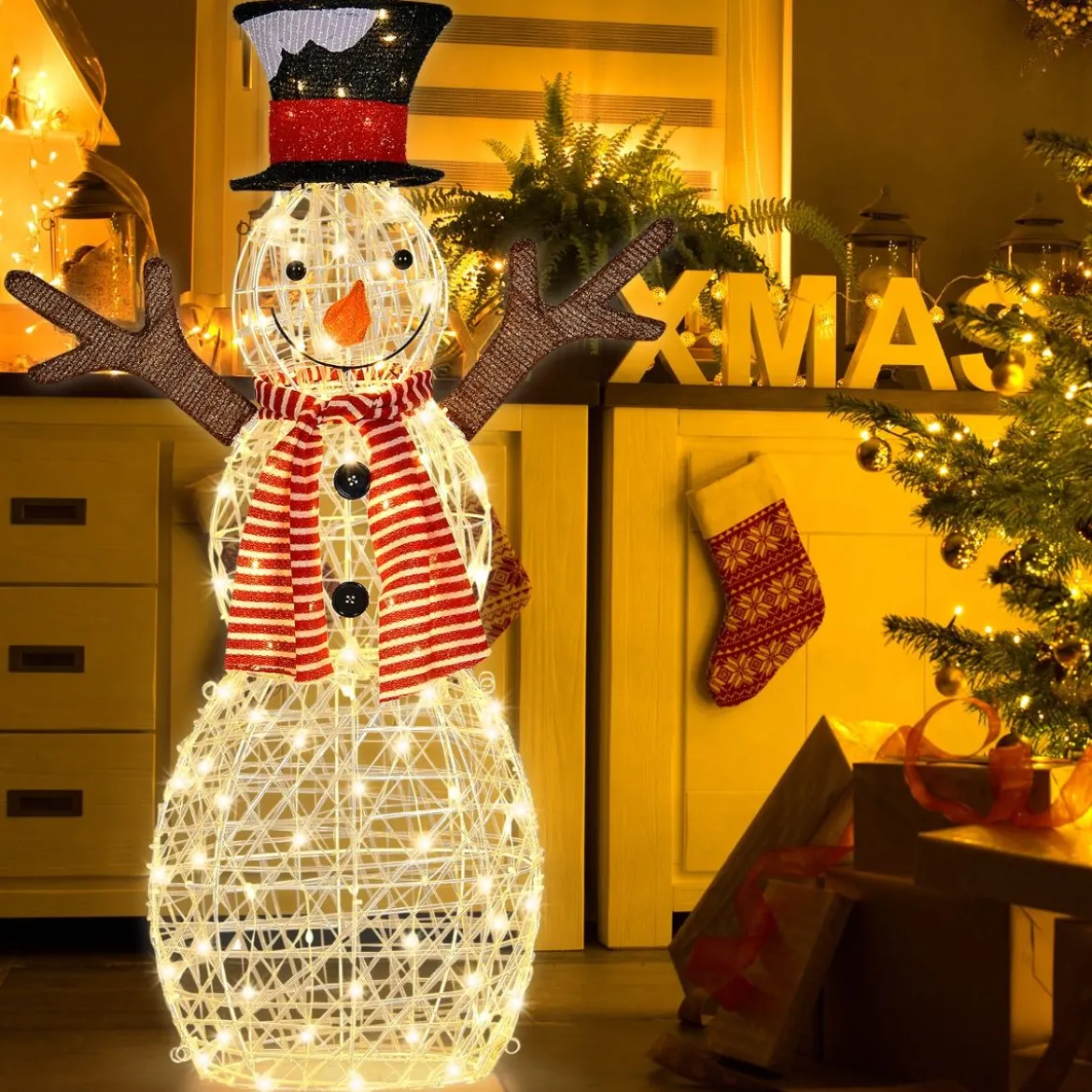 LED Schneemann mit 80 LED-Lichtern Weihnachtsdeko Weihnachtsfigur 66 x 14 x 110 cm
