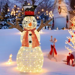 LED Schneemann mit 80 LED-Lichtern Weihnachtsdeko Weihnachtsfigur 66 x 14 x 110 cm