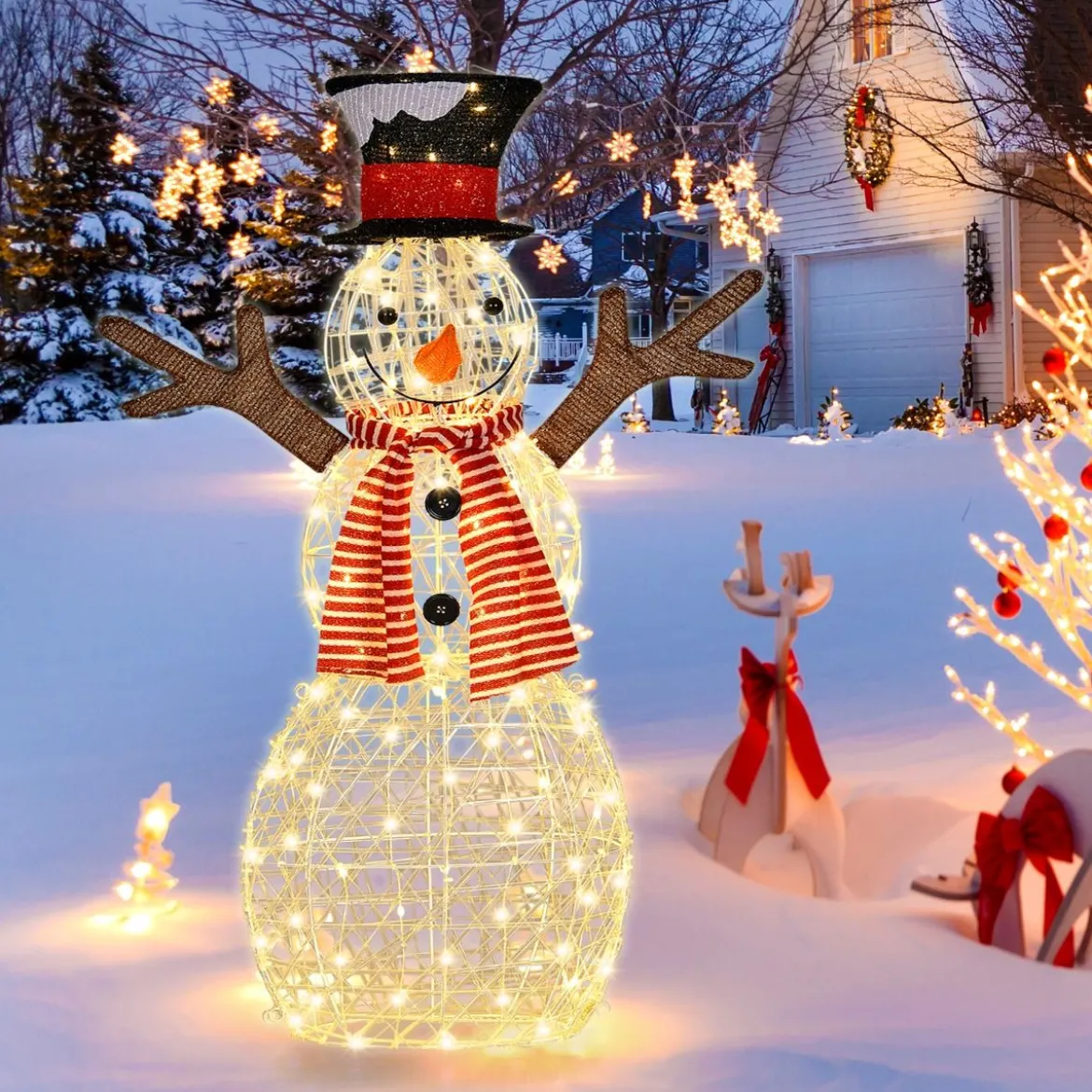 LED Schneemann mit 80 LED-Lichtern Weihnachtsdeko Weihnachtsfigur 66 x 14 x 110 cm