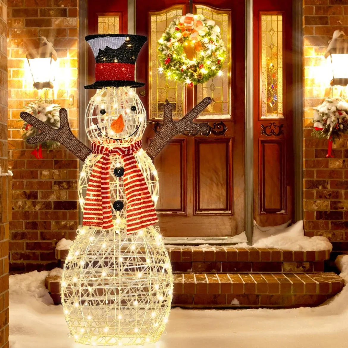 LED Schneemann mit 80 LED-Lichtern Weihnachtsdeko Weihnachtsfigur 66 x 14 x 110 cm