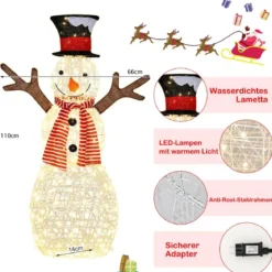 LED Schneemann mit 80 LED-Lichtern Weihnachtsdeko Weihnachtsfigur 66 x 14 x 110 cm