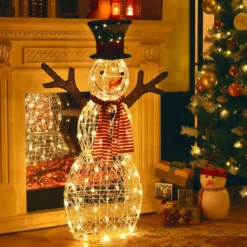LED Schneemann mit 80 LED-Lichtern Weihnachtsdeko Weihnachtsfigur 66 x 14 x 110 cm
