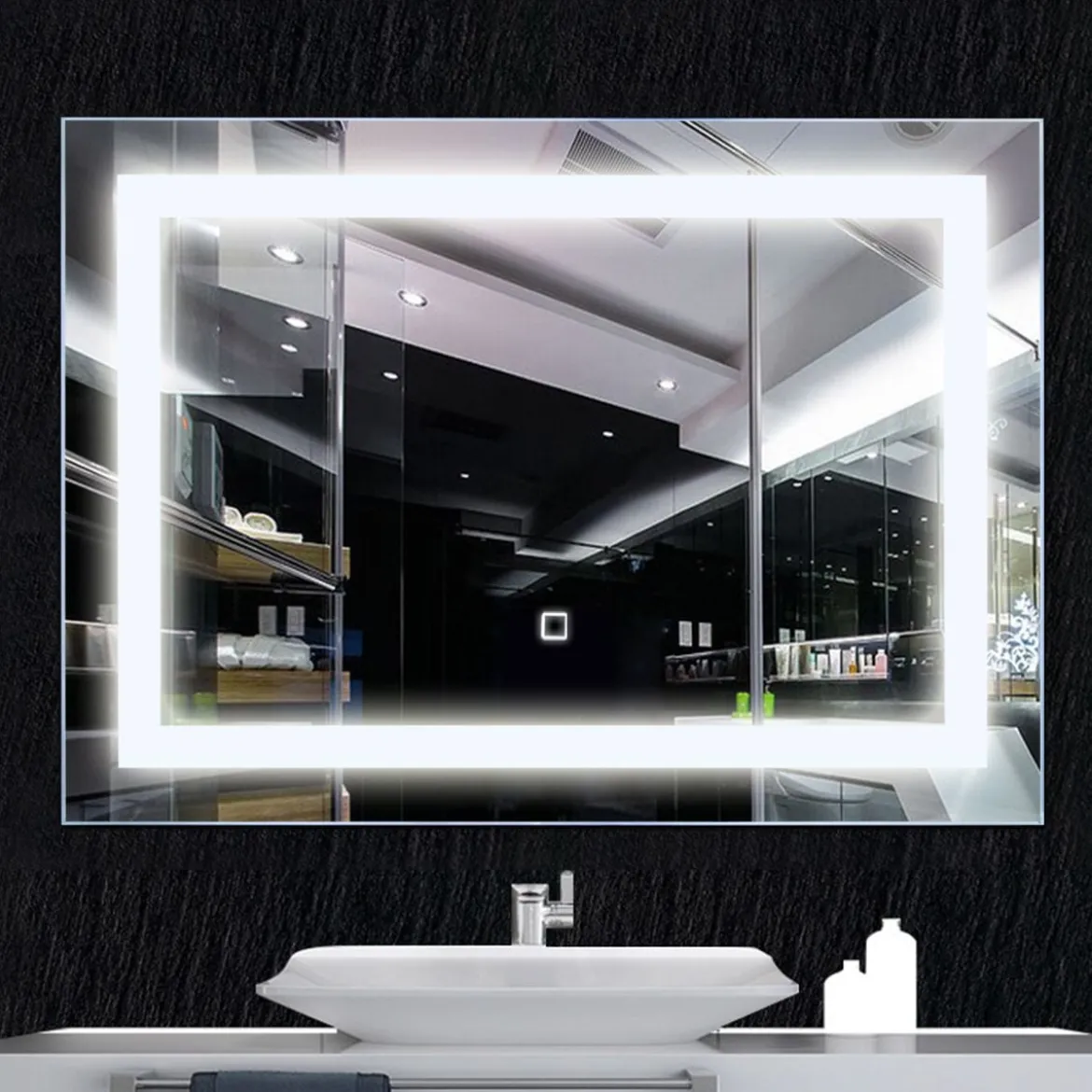 LED-Spiegel Badezimmer Spiegel mit Beleuchtung Wandspiegel Quadratisch 70 x 50 x 3 cm