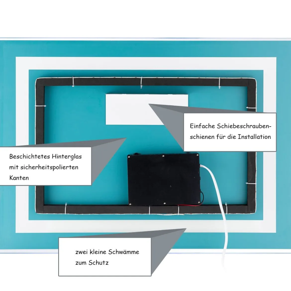 LED-Spiegel Badezimmer Spiegel mit Beleuchtung Wandspiegel Quadratisch 70 x 50 x 3 cm