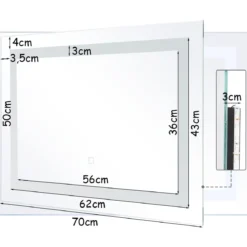 LED-Spiegel Badezimmer Spiegel mit Beleuchtung Wandspiegel Quadratisch 70 x 50 x 3 cm