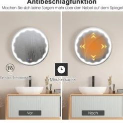 LED-Spiegel Ø 60 cm Runder LED-Spiegel mit Anti-Beschlage Spiegelheizung Badezimmerspiegel Schutzklasse IP65