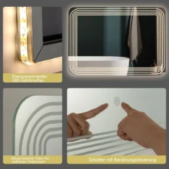 LED-Spiegel mit Anti-Beschlage Spiegelheizung 3-farbiges Licht Kosmetikspiegel 70 x 50 cm