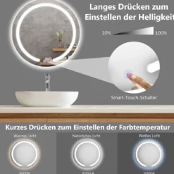 LED-Spiegel Runder Badezimmerspiegel mit LED-Leuchten 50 cm Durchmesser