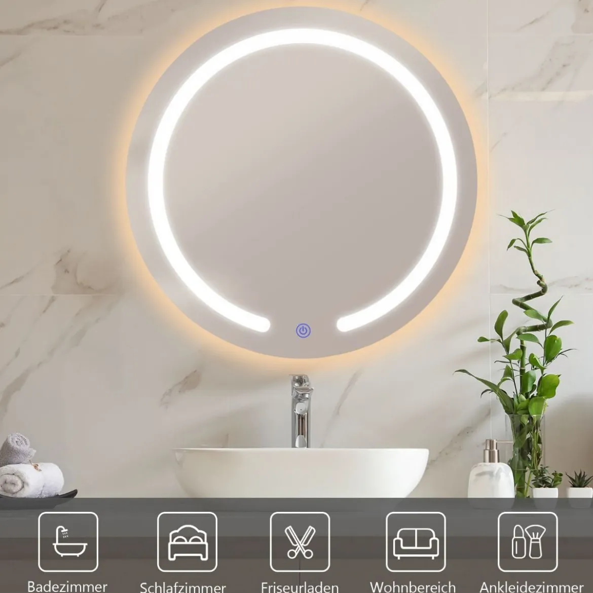 LED-Spiegel Runder Badezimmerspiegel mit LED-Leuchten 50 cm Durchmesser