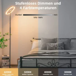 LED Stehlampe Deckenfluter Standleuchte Stehleuchte Metalllampe 3000K-6000K dimmbar Schwarz