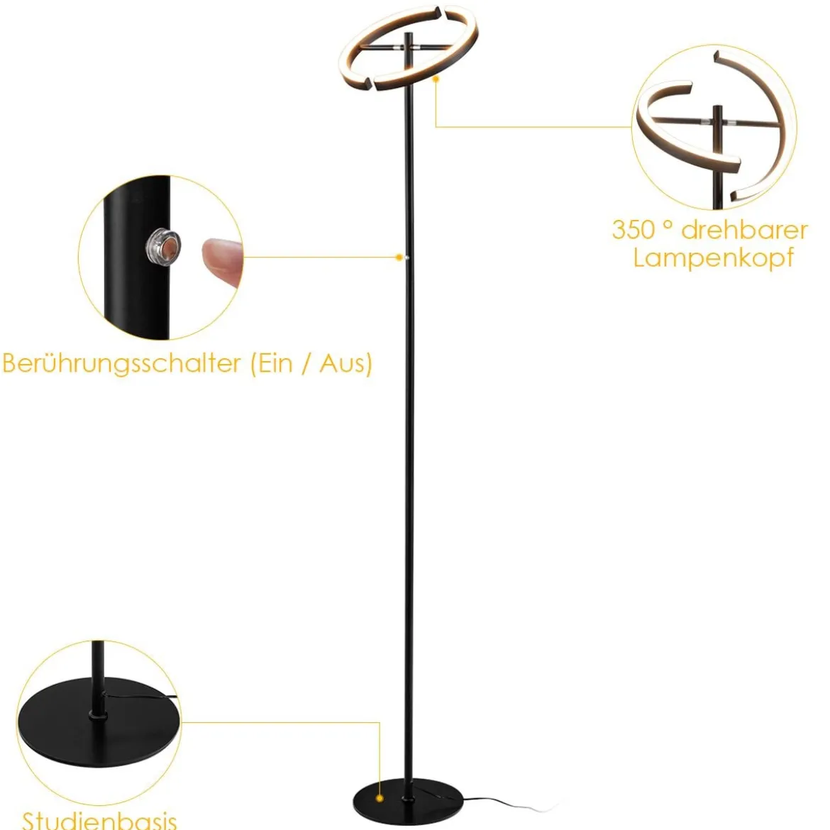 LED Stehlampe dimmbar Deckenfluter Standleuchte Stehleuchte Metalllampe