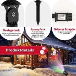 LED-Wandprojektionslampe mit 3 Leuchten für Weihnachten Drehbar 9 x 16 x 45,5 cm Schwarz