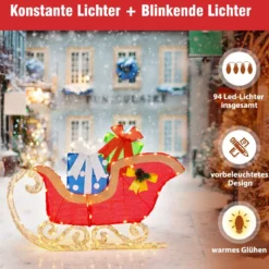 LED Weihnachtsdeko Schlitten mit 94 Warmen & Hellen LEDs & Geschenkboxen Santaschlitten